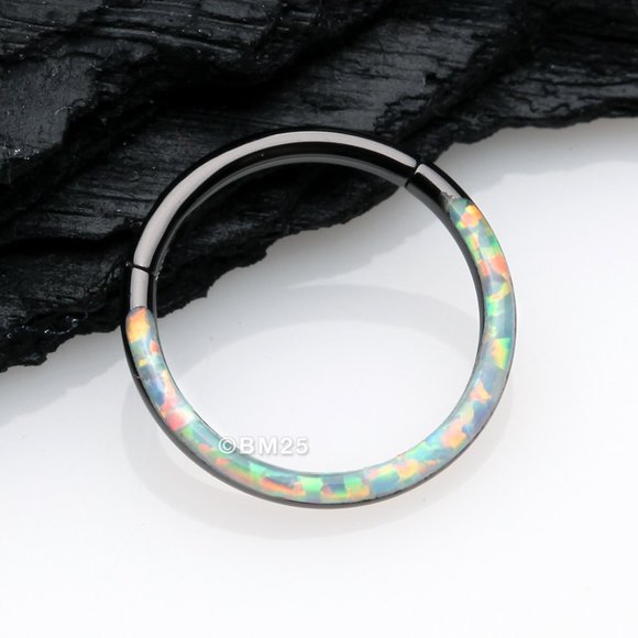 Blackline Brilliant Fire Opal Lined Front Facing Seamless Clicker Hoop Ring - Picture 1 of 3